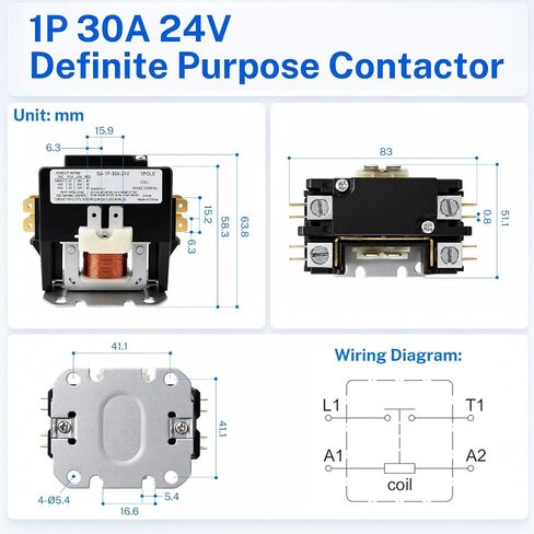 1 Pole, 24V Coil, 30 Amp Definite Purpose Contactor, for Air Conditioning Systems, Elevator Equipment, Water Pump Units, Lighting Systems, Ensure Precise Control and Safe Operation in Saudi Arabia