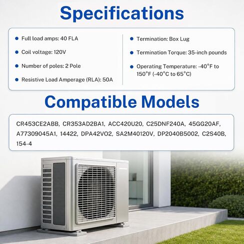 2 Pole, 120V Coil, 40 Amp Definite Purpose Contactor, for Air Conditioning Systems, Elevator Equipment, Water Pump Units, Lighting Systems, Ensure Precise Control and Safe Operation in Saudi Arabia