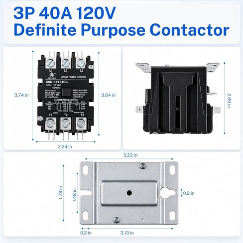 3 Pole, 120V Coil, 40 Amp Definite Purpose Contactor, for Air Conditioning Systems, Elevator Equipment, Water Pump Units, Lighting Systems, Ensure Precise Control and Safe Operation in Saudi Arabia