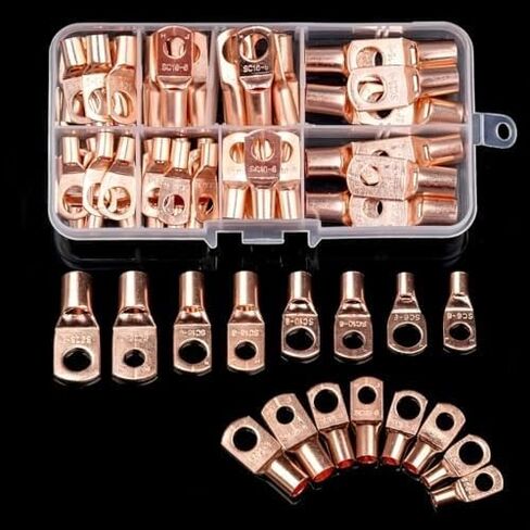60pcs Copper Wire Lug Connectors SC6-25, Battery Cable Ends Ring Terminals, Electrical Crimp Terminal Connector Kit, Bare Cable Wire Splice, Wire Terminals for Car Truck RV Boat Solar Home Wiring in Saudi Arabia