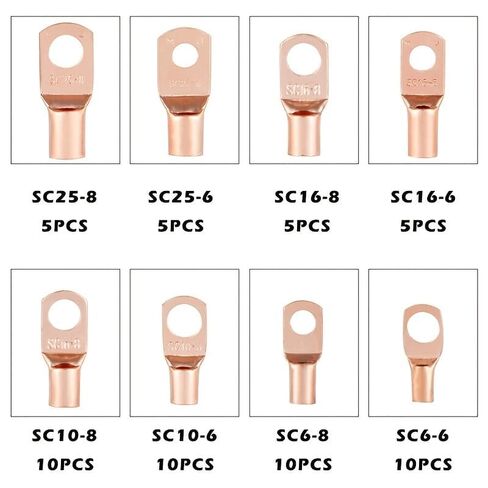60pcs Copper Wire Lug Connectors SC6-25, Battery Cable Ends Ring Terminals, Electrical Crimp Terminal Connector Kit, Bare Cable Wire Splice, Wire Terminals for Car Truck RV Boat Solar Home Wiring in Saudi Arabia