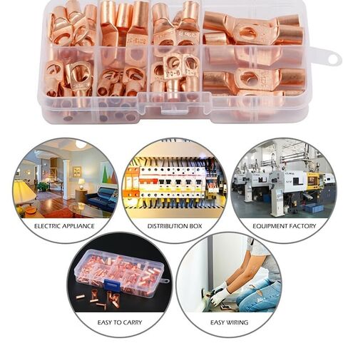 60pcs Copper Wire Lug Connectors SC6-25, Battery Cable Ends Ring Terminals, Electrical Crimp Terminal Connector Kit, Bare Cable Wire Splice, Wire Terminals for Car Truck RV Boat Solar Home Wiring in Saudi Arabia