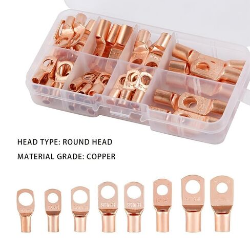 60pcs Copper Wire Lug Connectors SC6-25, Battery Cable Ends Ring Terminals, Electrical Crimp Terminal Connector Kit, Bare Cable Wire Splice, Wire Terminals for Car Truck RV Boat Solar Home Wiring in Saudi Arabia