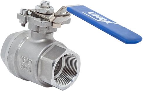 UNOX 1 1/4" NPT Full Port Ball Valve, Female Stainless Steel AISI304 Heavy Duty for Water Oil Gas Valve - 1000WOG Ball Valve with Threaded Mounting Pad and Blue Locking Handles in Saudi Arabia