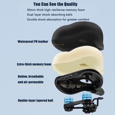 Ascent Bike Saddle ， Ascent Bike Saddle 2.0– Bike Seat Cushion, Ergonomic Shape for Hip Comfort, Shock-Absorbing Design, Rear taillights，Breathable Fabric, Suitable for Road and Mountain Biking in Saudi Arabia