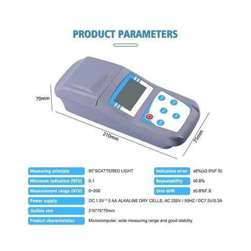 Portable Turbidity Meter with Range 0-200NTU Digital Scattered Light Turbidity Detector for Lab Water Treatment for Plant Wine Industry in Saudi Arabia