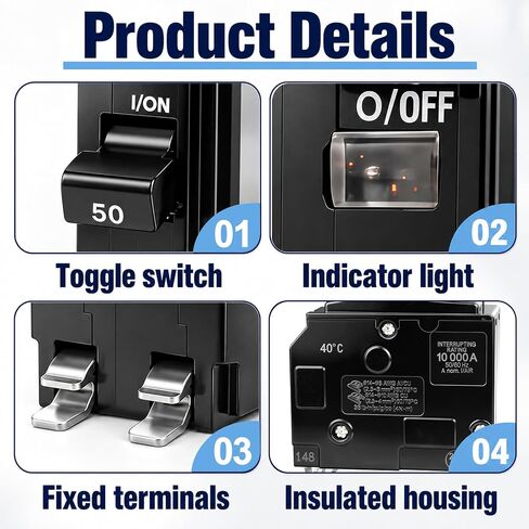 2 Pcs 50Amp 2-Pole Circuit Breaker for QO250CP, Breaker 50Amp for QO250 for Square D QO Load Centers, NQOD and CSEDs Panel Boards, 120/240V AC, 10kA in Saudi Arabia