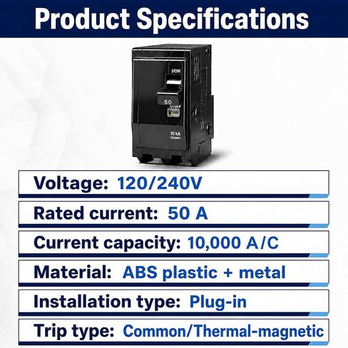 2 Pcs 50Amp 2-Pole Circuit Breaker for QO250CP, Breaker 50Amp for QO250 for Square D QO Load Centers, NQOD and CSEDs Panel Boards, 120/240V AC, 10kA in Saudi Arabia