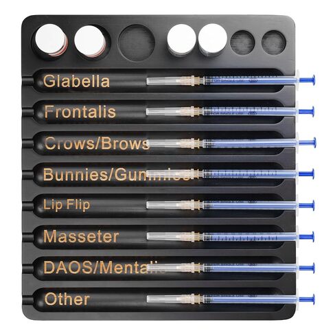Syringe Organizer Tray with 8 Slots & Labels, Black Bamboo Medical Prep Tray with Vial Holder, 2-in-1 Storage Solution for Nurses & Aesthetic Professionals in Saudi Arabia