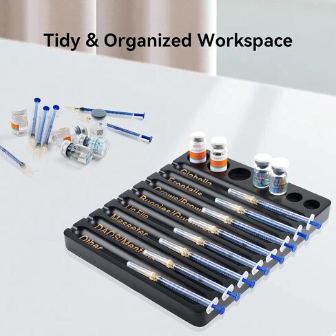 Syringe Organizer Tray with 8 Slots & Labels, Black Bamboo Medical Prep Tray with Vial Holder, 2-in-1 Storage Solution for Nurses & Aesthetic Professionals in Saudi Arabia