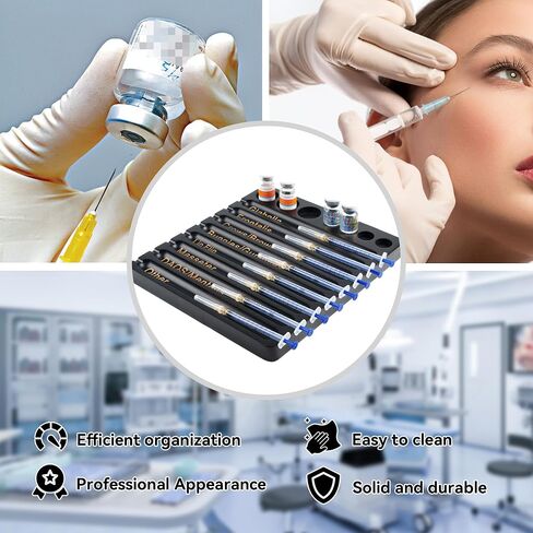 Syringe Organizer Tray with 8 Slots & Labels, Black Bamboo Medical Prep Tray with Vial Holder, 2-in-1 Storage Solution for Nurses & Aesthetic Professionals in Saudi Arabia