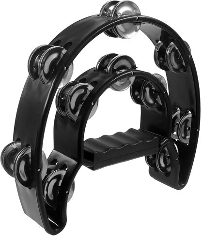 Half-Moon Tambourine, Black Hand Held Percussion, Metal Jingles Single Row Tambourine for Party, KTV in Saudi Arabia