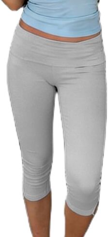 ROAONOCOMO Women’s Low Rise Foldover Capri Yoga Leggings Y2K Slim Fit Stretchy Capri Pants Athletic Gym Lounge Pants in Saudi Arabia