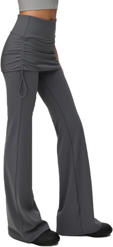 Womens High Waisted Tummy Control Skirted Flare Leggings Ruched Side Y2K Tennis Yoga Pants for Pilates Golf Pickleball in Saudi Arabia