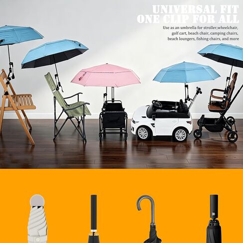 Umbrella Holder for Stroller, 360° Adjustable Universal Umbrella Clamp, Scratch-Free Mount for Round/Square Tubes, Tool-Free Attachment for Wheelchair, Beach Chair, Golf Cart, Camping Chair & Bike in Saudi Arabia