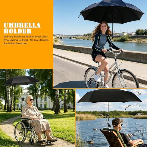 Umbrella Holder for Stroller, 360° Adjustable Universal Umbrella Clamp, Scratch-Free Mount for Round/Square Tubes, Tool-Free Attachment for Wheelchair, Beach Chair, Golf Cart, Camping Chair & Bike in Saudi Arabia