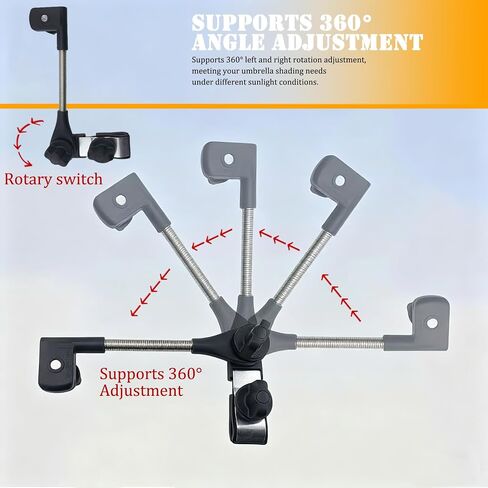 Umbrella Holder for Stroller, 360° Adjustable Universal Umbrella Clamp, Scratch-Free Mount for Round/Square Tubes, Tool-Free Attachment for Wheelchair, Beach Chair, Golf Cart, Camping Chair & Bike in Saudi Arabia