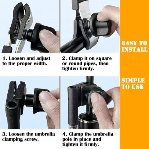Umbrella Holder for Stroller, 360° Adjustable Universal Umbrella Clamp, Scratch-Free Mount for Round/Square Tubes, Tool-Free Attachment for Wheelchair, Beach Chair, Golf Cart, Camping Chair & Bike in Saudi Arabia