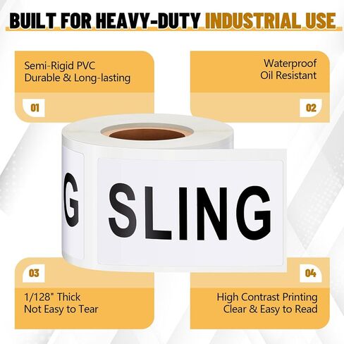 200 Pcs 2" x 3" Semi-Rigid PVC Sling Stickers Labels, 1/128" Thick Industrial Lift Identification Sling Stickers for Rigging, Crane, Boat, Warehouse, Lifting Straps & Heavy Duty Equipment in Saudi Arabia