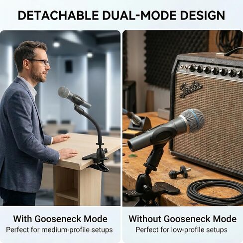 ROCKFREE Microphone Stand with 360° Rotating Base,Heavy-Duty Desk Clamp,8" Flexible Gooseneck Mic Mount,Includes 1/4" to 3/8" & 5/8" Metal Adapters for Shure,Fifine,HyperX,AT2020,Blue Snowball,Razer in Saudi Arabia