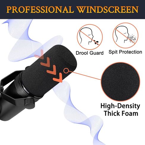 SOULWIT Pop Filter for Shure SM7B/SM7dB, Protective Mic Cover, Replacement Windscreen Foam - Cylinder Shape, Model RK345/RK345B in Saudi Arabia