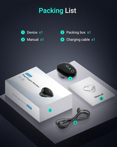 HOLFENRY JKS50G Ring Pulse Oximeter Fingertip | Continuous Oxygen Monitor Fingertip with Alarm O2 Continuous Pulse Oximeter Finger | Rechargeable Overnight Oximeter with Bundle APP & PC/Export Sleep Report in Saudi Arabia