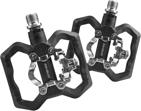 9/16" SPD Compatible Bike Pedals, Single-Sided Clipless Pedals with Flat Platform, Aluminum Alloy Body, Chromoly Steel Axle & 1DU+1 Bearing for MTB Gravel Road E-Bike, Black in Saudi Arabia
