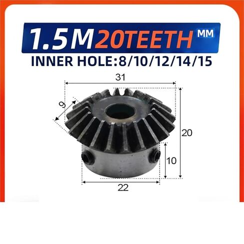 Bevel Gear 1.5M20T Hole Diamete 8/10/12/14/15/16mm Carbon 45#Steel 90 Degrees 8-20Pcs(8pcs,1.5M20T 14mm Hole) in Kuwait