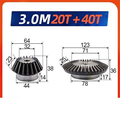 ترس مخروطي 1:2 3.0 م 20T + 40T ثقوب مثبتة بنفسها 90 درجة 2 زوج in Kuwait