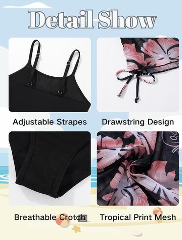 Weixinbuy Girl's One Piece Swimsuits with Mesh Skirt Bathing Suits Swimwear with Cover Up for Girls 9-16 Years in Kuwait