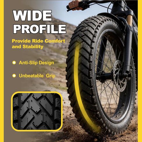 إطارات دراجة كهربائية بإطار سميك 20x4.0، عبوة واحدة | إطار عالي التحمل، مداس اتجاهي لجميع التضاريس، إطار دراجة بديل مقاوم للثقب لركوب الشوارع والممرات in Kuwait