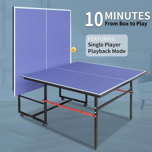 Professional Table Tennis Table, Foldable Ping Pong Game Set for Indoor, 8FT 9FT Single Player Playback Mode Ping Pong Table with Net and Post Set, 2 Paddles and 3 Balls (Blue-8x4FT) in Kuwait