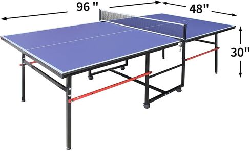 Professional Table Tennis Table, Foldable Ping Pong Game Set for Indoor, 8FT 9FT Single Player Playback Mode Ping Pong Table with Net and Post Set, 2 Paddles and 3 Balls (Blue-8x4FT) in Kuwait