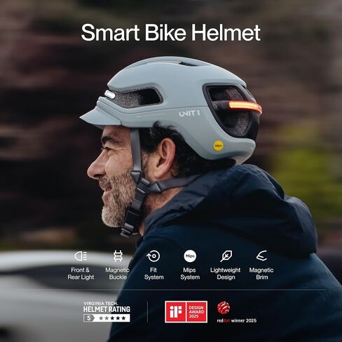 UNIT 1 AURA Hybrid Smart Bike Helmet (Medium) with MIPS + Wireless Handlebar Remote | Front & Rear LED Lights | Turn Signals & Brake Lights | Crash Alert | App-Controlled | Urban & Road Cycling System in Kuwait