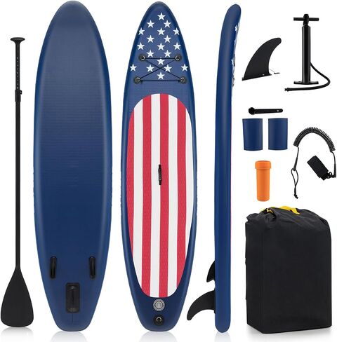 GYMAX Stand Up Paddle Board, Inflatable SUP with Wide Non-Slip EVA Deck, Accessories-Leash, D Rings, Hand Pump, Adjustable Paddle & Backpack, Paddle Boards for Adults Youth in Kuwait