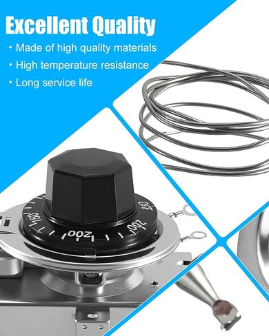 ترموستات مناسب لطاولة البخار التجارية أو طاولة البوفيه Vollrath Carlisle Star Manufacturing Advance Tabco Duke ServIt Nemco Wells Atosa Kratos 30A RES 125-277VAC، 60-250 درجة فهرنهايت 3/8 بوصة × 4-1/2 بوصة in Kuwait