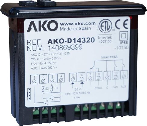 AKO D-14320 120 فولت جهاز التحكم في درجة الحرارة | وحدة تحكم ترموستات بديلة رقمية عالمية مع دورة تذويب قابلة للتعديل لخزائن عرض الأطعمة التجارية، والمشي في المجمدات، ومجمدات الصدر in Kuwait