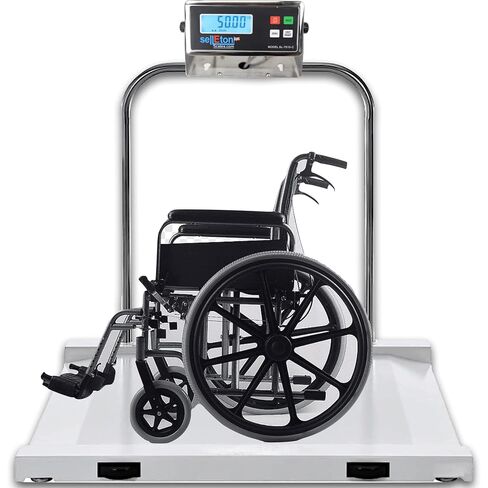 SellEton SL-Wheelchair-1k منصة ميزان الكرسي المتحرك المصنوعة من الألومنيوم للخدمة الشاقة 1000 رطل × 0.2 رطل - مقياس كرسي الطبل مع منصة ألمنيوم مزدوجة المنحدر - موازين محمولة للأطباء in Kuwait