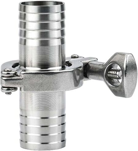 Nipple Connector Pipe Fitting Barb,16mm/19mm/25mm/38mm/51mm Sanitary Hose Set Ferrule OD 50.5/64mm + 1.5" 2" Clamp + Silicone Gasket SS304(45mm x Ferrule 64) in Kuwait