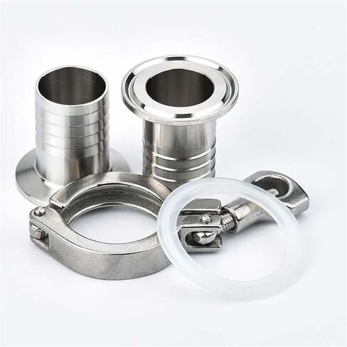 Nipple Connector Pipe Fitting Barb,16mm/19mm/25mm/38mm/51mm Sanitary Hose Set Ferrule OD 50.5/64mm + 1.5" 2" Clamp + Silicone Gasket SS304(45mm x Ferrule 64) in Kuwait