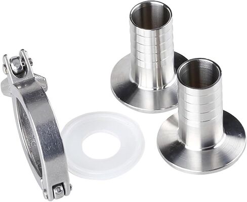 Nipple Connector Pipe Fitting Barb,16mm/19mm/25mm/38mm/51mm Sanitary Hose Set Ferrule OD 50.5/64mm + 1.5" 2" Clamp + Silicone Gasket SS304(45mm x Ferrule 64) in Kuwait