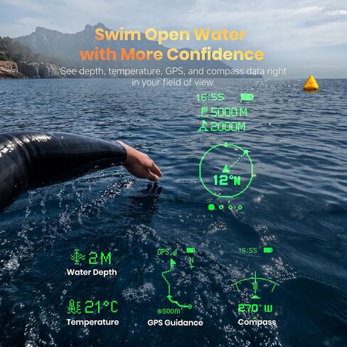 نظارات السباحة الذكية Holoswim 3 Pro، نظارات السباحة AR مع شاشة عرض، نظام تحديد المواقع والبوصلة، تتبع البيانات وخطط التدريب لحمام السباحة والمياه المفتوحة، مستشعر 10 محاور، شاشة عالية الدقة 64 × 128، TÜV مضاد للضباب in Kuwait