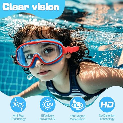 Kids Swim Goggles, Anti-Fog Leakproof Toddler Goggles & Swimming Goggles for Boys & Girls, UV Protection, Wide View Lenses, Adjustable Strap for Ages 3-15, Nose Clip & Ear Plugs,(2 Pack) in Kuwait