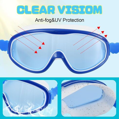 Kids Swim Goggles, Anti-Fog Leakproof Toddler Goggles & Swimming Goggles for Boys & Girls, UV Protection, Wide View Lenses, Adjustable Strap for Ages 3-15, Nose Clip & Ear Plugs,(2 Pack) in Kuwait