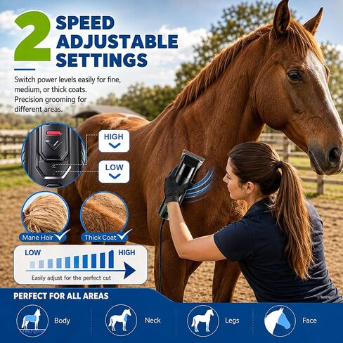 Professional Horse Clippers with Detachable Wide Blade, Low Noise, Heavy Duty Grooming Clippers Kit for Thick Coat Long Hair, Horse Trimmer for Livestock Dogs Cats in Saudi Arabia