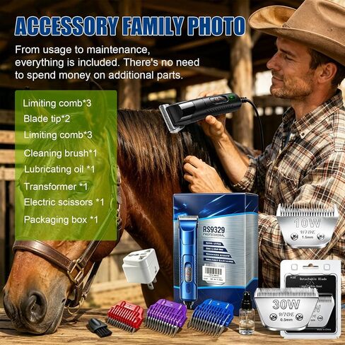 Professional Horse Clippers with Detachable Wide Blade, Low Noise, Heavy Duty Grooming Clippers Kit for Thick Coat Long Hair, Horse Trimmer for Livestock Dogs Cats in Saudi Arabia