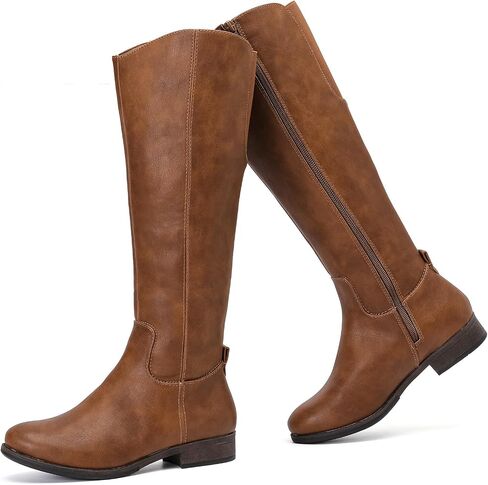 Ruiee Womens Knee High Boots Fall Winter Fashion Boot. | Riding, Casual Versatile, Comfort, Faux Leather, Round Toe, Side Zipper, Stylish, Flat Boots in Saudi Arabia