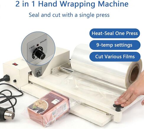 12"/18"/24" Shrink Wrap Sealer, 450W/530W/800W I-Bar Shrink Wrapping Machine with 2000W Heat Gun for PVC POF PP PE Film - Heavy Duty Packaging Solution in Kuwait