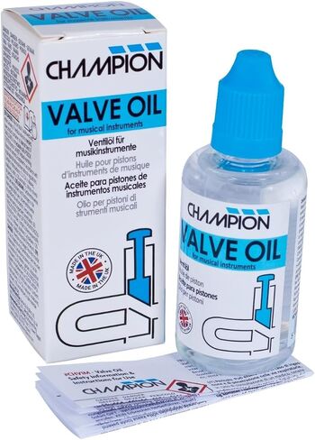 Champion Valve Oil (1.7oz / 50ml) for Cornet, Trumpet, Flugelhorn, Tenor Horn, Trombone, Baritone Horn, French Horn, Euphonium, Tuba. Valve and Rotor Lubrication for Brass Instruments. Made in the UK in Kuwait