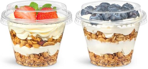50 Pack 6 oz Plastic Dessert Cups with Lids, Small Plastic Yogurt Parfait Cups, Mini Round Party Serving Cup for Pudding, Fruit, Cake, Appetizer, Dessert Shot Glasses in Kuwait